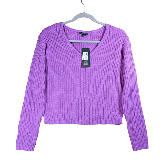 Wild Fable Ribbed Sweater VNeck Neon Purple XXL‎ Casual Side Slit Career Top 2XL - Picture 1 of 8